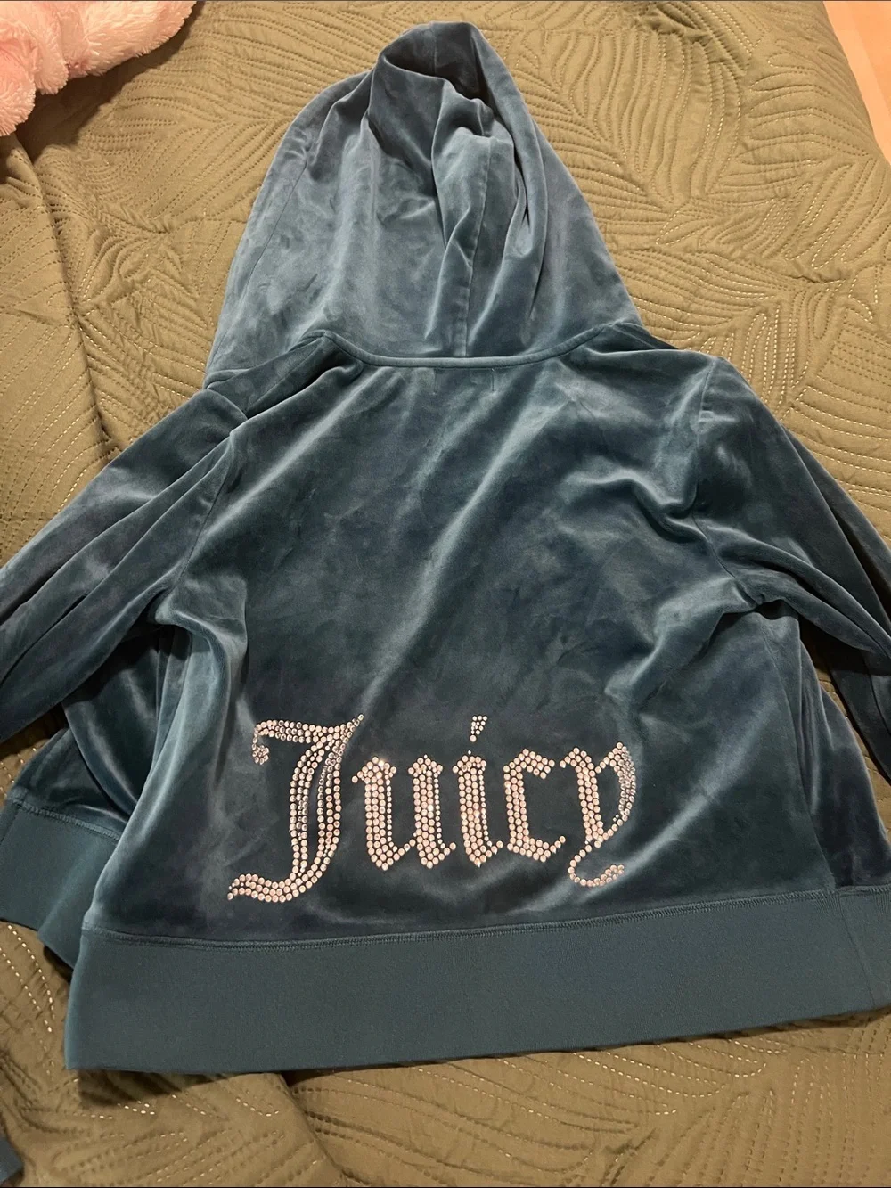 Juicy Couture Teal Velour Hoodie & Pants Set with Rhinestone 'Juicy' Logo